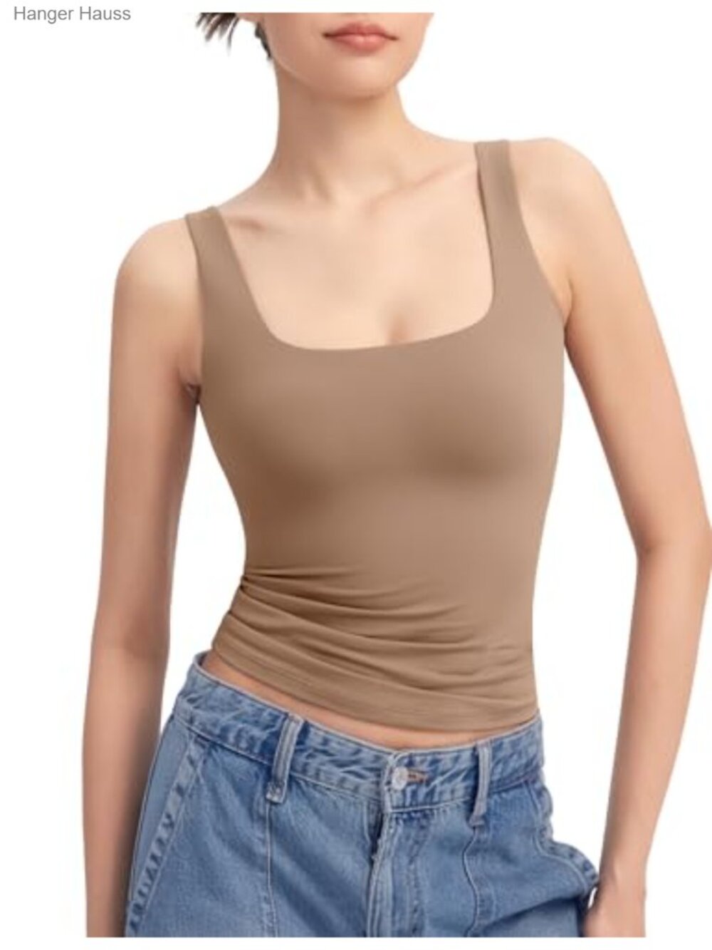 Square Neck Tank Top Sleeveless Double Lined Basic Top Slim Fit Summer